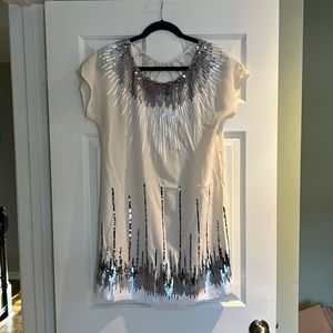 BCBG Maxazria Dress Off White Sequin Sheath Dress - Size Small